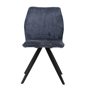 Chaise en velours doux bleu nuit ergonomique et pied croix en métal noir - JAMES
