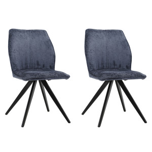 Lot de 2 chaises en velours doux bleu nuit ergonomique et pied croix en métal noir - JAMES