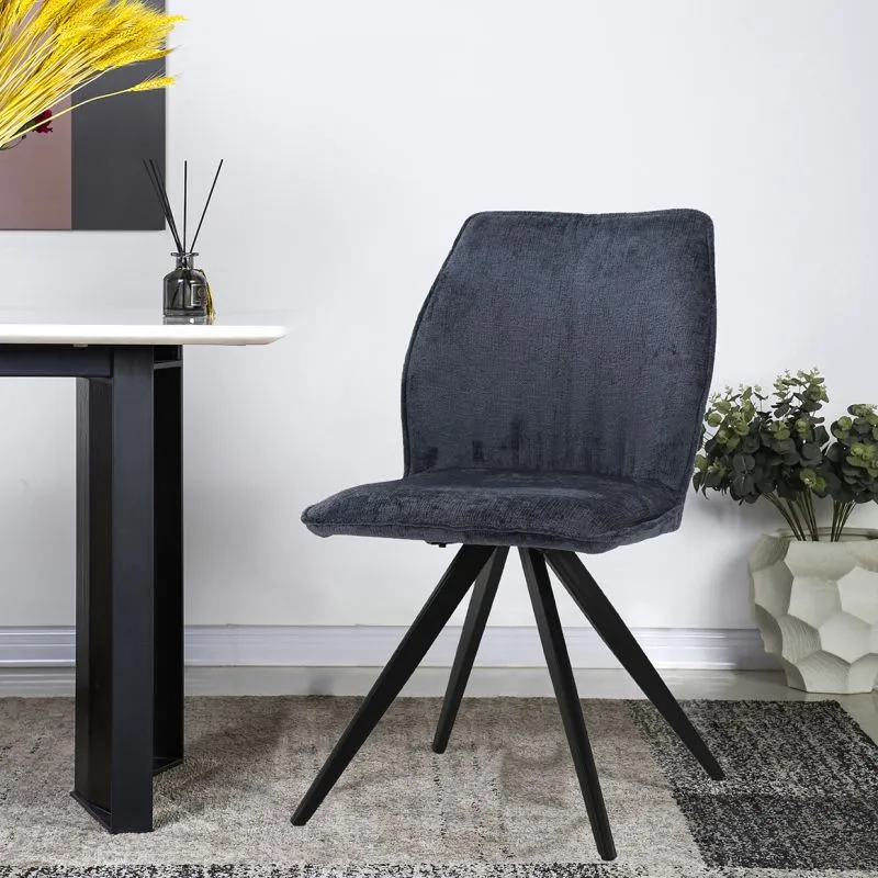 Lot de 2 chaises en velours doux bleu nuit ergonomique et pied croix en métal noir - JAMES