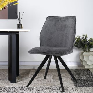 Lot de 2 chaises en velours doux gris anthracite ergonomique et pied croix en métal noir - JAMES
