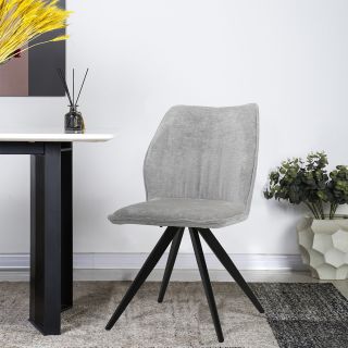 Lot de 2 chaises en velours doux gris ergonomique et pied croix en métal noir - JAMES