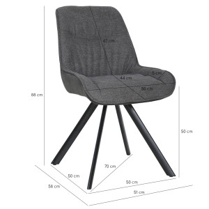Chaise pivotante 180° en tissu épais et microfibre gris anthracite et pieds évasés métal noir - JADEN