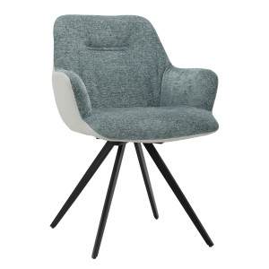 Chaise fauteuil pivotant 180° avec accoudoirs en tissu doux vert de gris pied croix en métal noir - CORINE