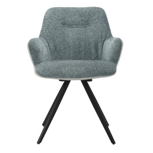 Chaise fauteuil pivotant 180° avec accoudoirs en tissu doux vert de gris pied croix en métal noir - CORINE