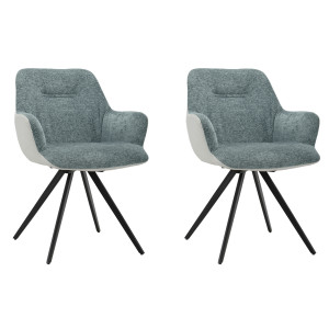 Lot de 2 chaises fauteuils pivotants 180° avec accoudoirs en tissu doux vert de gris pied croix en métal noir - CORINE