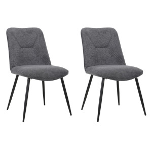 Lot de 2 chaises en tissu gris anthracite chiné 4 pieds en métal noir - MELANIE