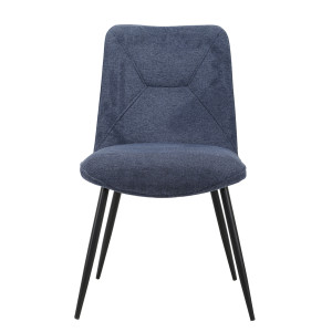 Lot de 2 chaises en tissu bleu foncé 4 pieds en métal noir - MELANIE