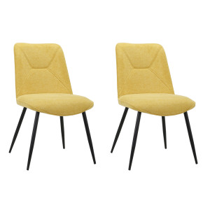 Lot de 2 chaises en tissu jaune 4 pieds en métal noir - MELANIE