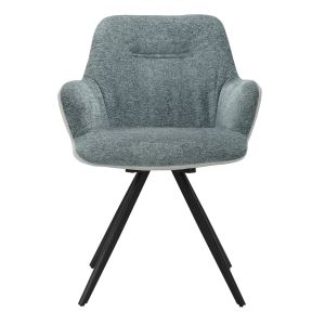 Lot de 2 chaises fauteuils pivotants 180° avec accoudoirs en tissu doux vert de gris pied croix en métal noir - CORINE