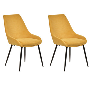 Lot de 2 chaises en tissu jaune avec assise rembourrée et 4 pieds fins en métal noir - JAZZY 2