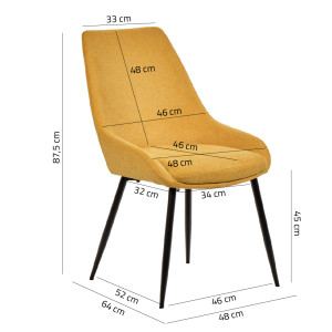 Lot de 2 chaises en tissu jaune avec assise rembourrée et 4 pieds fins en métal noir - JAZZY 2
