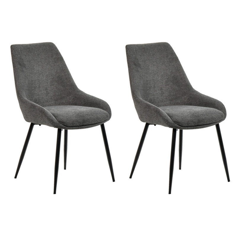 Lot de 2 chaises en tissu gris anthracite chiné avec assise rembourrée et 4 pieds fins en métal noir - JAZZY 2