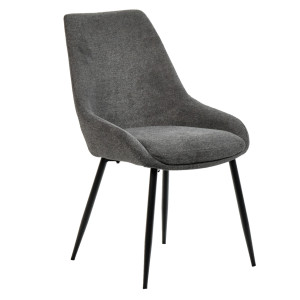 Lot de 2 chaises en tissu gris anthracite chiné avec assise rembourrée et 4 pieds fins en métal noir - JAZZY 2