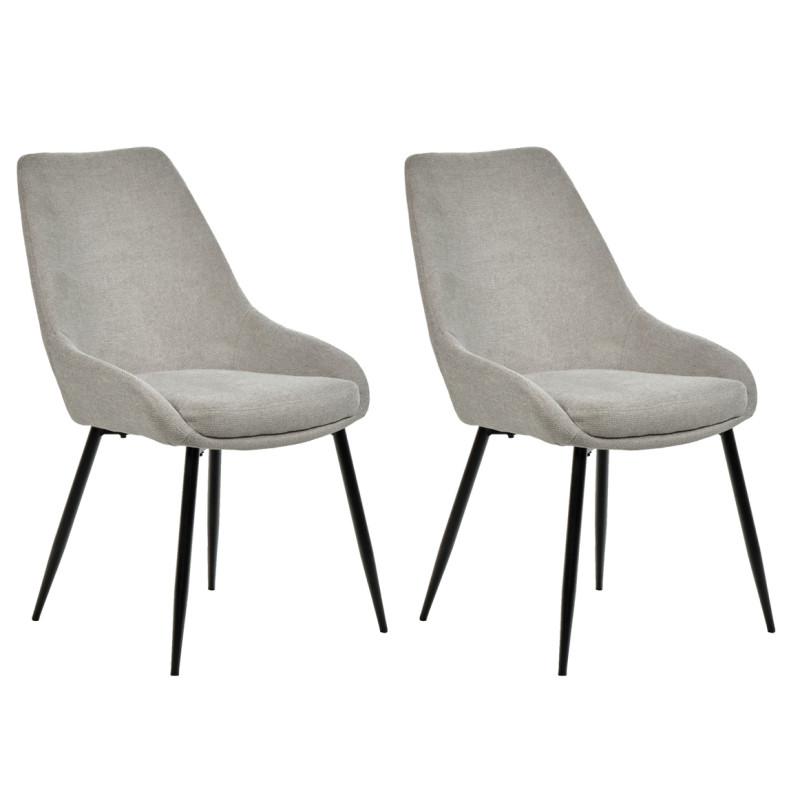 Lot de 2 chaises en tissu gris avec assise rembourrée et 4 pieds fins en métal noir - JAZZY 2