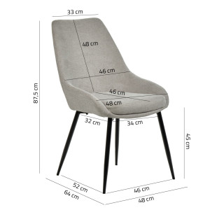 Lot de 2 chaises en tissu gris avec assise rembourrée et 4 pieds fins en métal noir - JAZZY 2