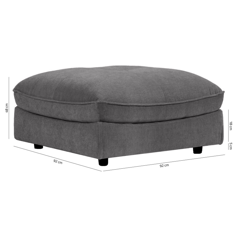 Pouf pour Canapé Composable et Modulable en Tissu Doux Gris Foncé Capitonné avec Passepoil - CHARLES