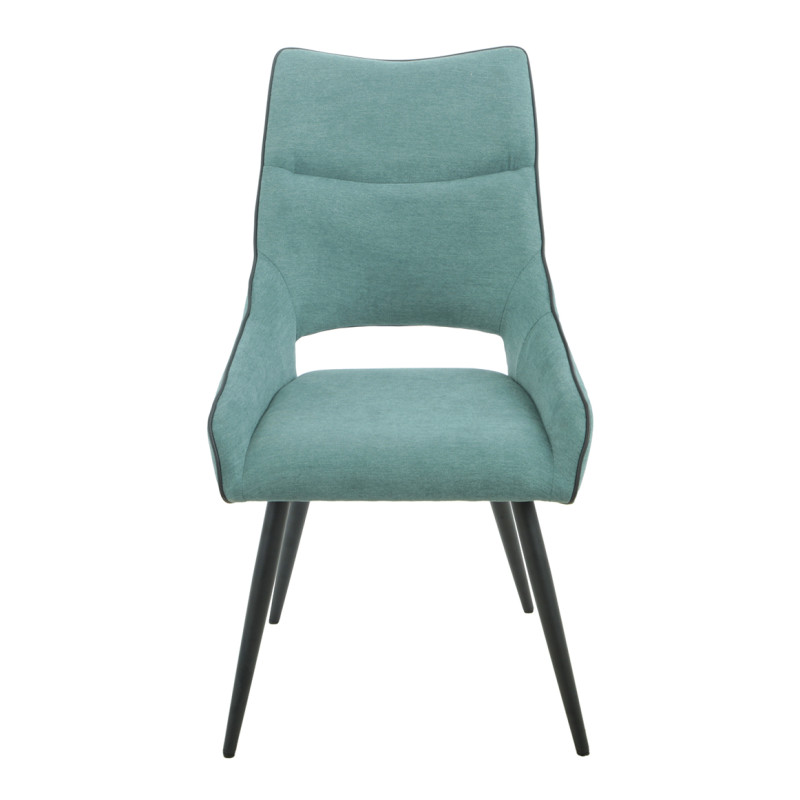 Lot de 2 chaises en lin bleu lagon avec passepoil en simili noir et 4 pieds en métal noir - ANAIS 2