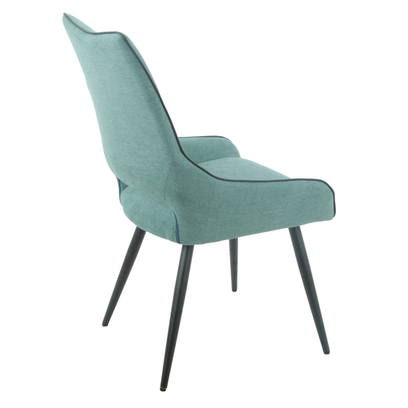 Lot de 2 chaises en lin bleu lagon avec passepoil en simili noir et 4 pieds en métal noir - ANAIS 2