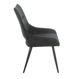Lot de 2 chaises en lin gris anthracite avec passepoil en simili noir et 4 pieds en métal noir - ANAIS 2
