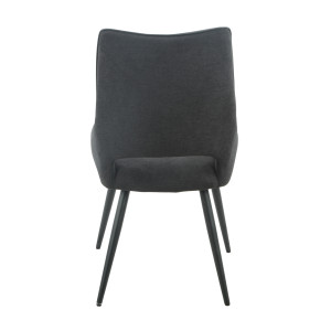 Lot de 2 chaises en lin gris anthracite avec passepoil en simili noir et 4 pieds en métal noir - ANAIS 2