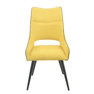 Lot de 2 chaises en lin jaune avec passepoil en simili noir et 4 pieds en métal noir - ANAIS 2