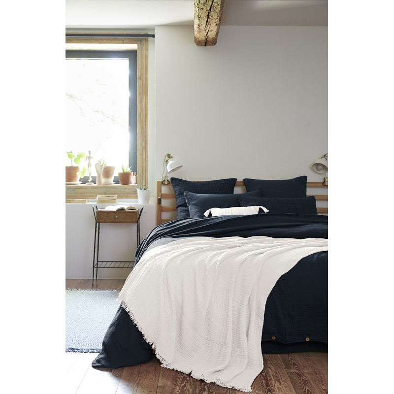 Lot de 2 Coussins Carrés 40 x 40 cm en Double Gaze de Coton Blanc avec 4 Pompons - PEPA