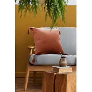 Lot de 2 Coussins Carrés 40 x 40 cm en Double Gaze de Coton Terracotta avec 4 Pompons - PEPA
