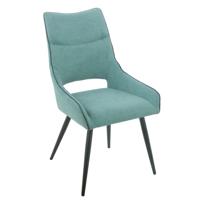 Lot de 2 chaises en lin bleu avec passepoil et pieds métal noir - ANAIS 2