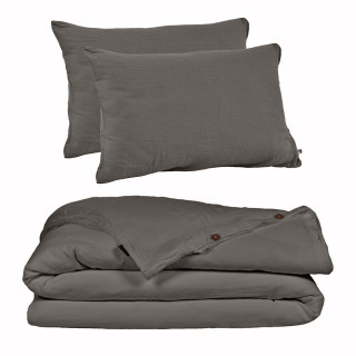 Parure de Lit  2 Taies d'oreillers 50x70 cm et Housse de Couette 240x260 cm en Double Gaze de Coton Gris - PEPA 2