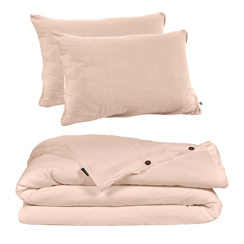 Parure de Lit  2 Taies d'oreillers 50x70 cm et Housse de Couette 240x260 cm en Double Gaze de Coton Rose - PEPA 2