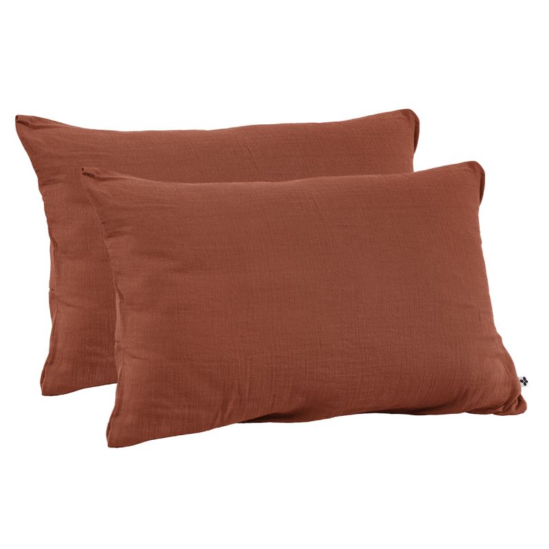 Parure de lit 220 x 240 cm en double gaze de coton terracotta - PEPA 1