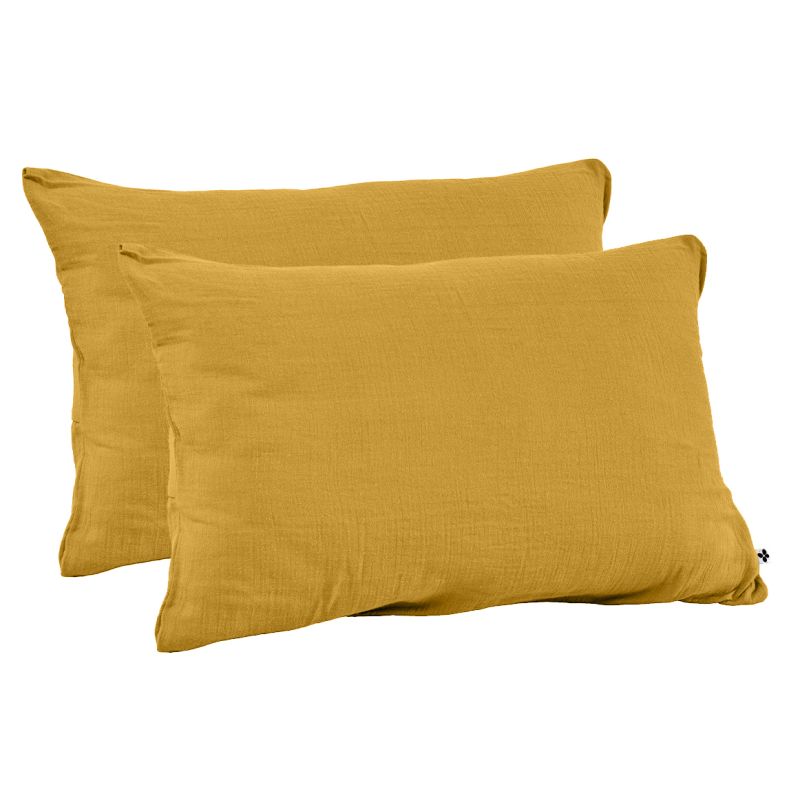 Parure de Lit  2 Taies d'oreillers 50x70 cm et Housse de Couette 240x260 cm en Double Gaze de Coton Jaune - PEPA 2