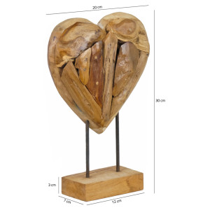 Sculpture Artisanale Cœur sur Socle en Bois de Teck Naturel H30 cm - Objet Décoration - CORAZON 2