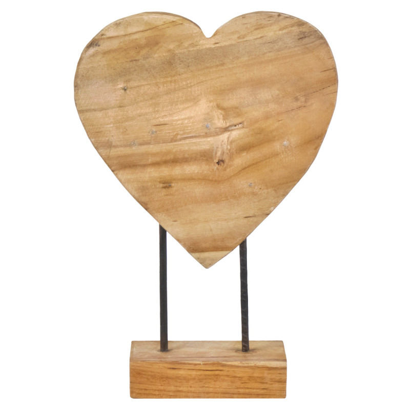 Sculpture Artisanale Cœur sur Socle en Bois de Teck Naturel H30 cm - Objet Décoration - CORAZON 2
