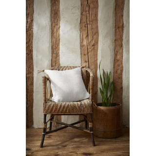 Coussin Carré 45 x 45 cm en Lin Lavé Blanc Housse Déhoussable avec 4 Nouettes en Jute - LUISA