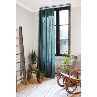 Rideau Ajustable 140 x 300 cm en Double Gaze de Coton Bleu Canard avec 8 Anneaux à Pince en Métal - PEPA
