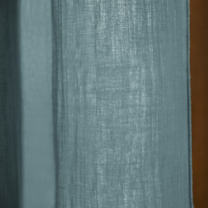 Rideau Ajustable 140 x 300 cm en Double Gaze de Coton Bleu Canard avec 8 Anneaux à Pince en Métal - PEPA