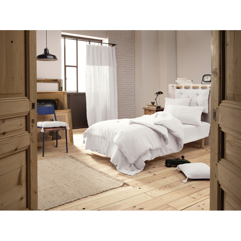 Rideau Ajustable 140 x 300 cm en Double Gaze de Coton Blanc avec 8 Anneaux à Pince en Métal - PEPA