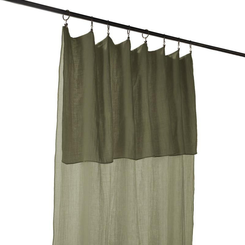 Rideau Ajustable 140 x 300 cm en Double Gaze de Coton Vert avec 8 Anneaux à Pince en Métal - PEPA