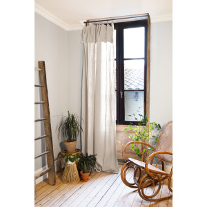 Rideau Ajustable 140 x 300 cm en Double Gaze de Coton Écru avec 8 Anneaux à Pince en Métal - PEPA