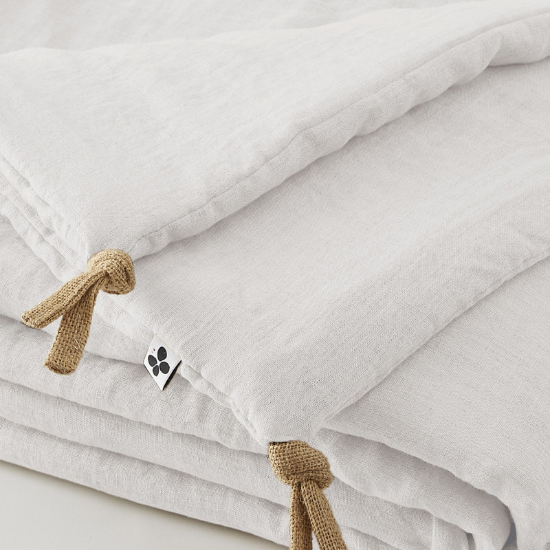 Édredons 90 x 200 cm en Lin Lavé Blanc avec Capitonnage Léger et 4 Nouettes en Jute - Linge de Lit - LUISA