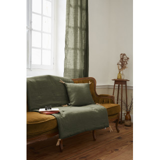 Édredons 90 x 200 cm en Lin Lavé Vert avec Capitonnage Léger et 4 Nouettes en Jute - Linge de Lit - LUISA