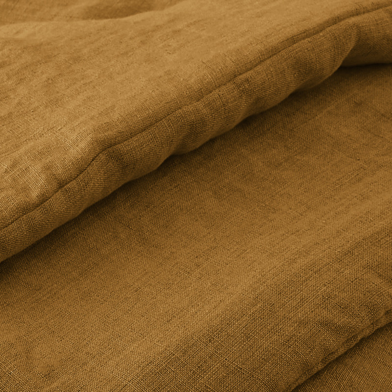 Édredons 150 x 150 cm en Lin Lavé Caramel avec Capitonnage Léger et 4 Nouettes en Jute - LUISA 2