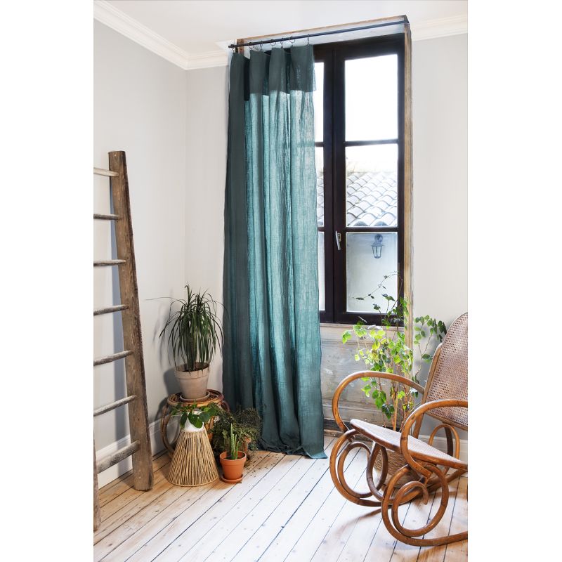 Rideau ajustable 140 x 300 cm double gaze de coton bleu canard - PEPA