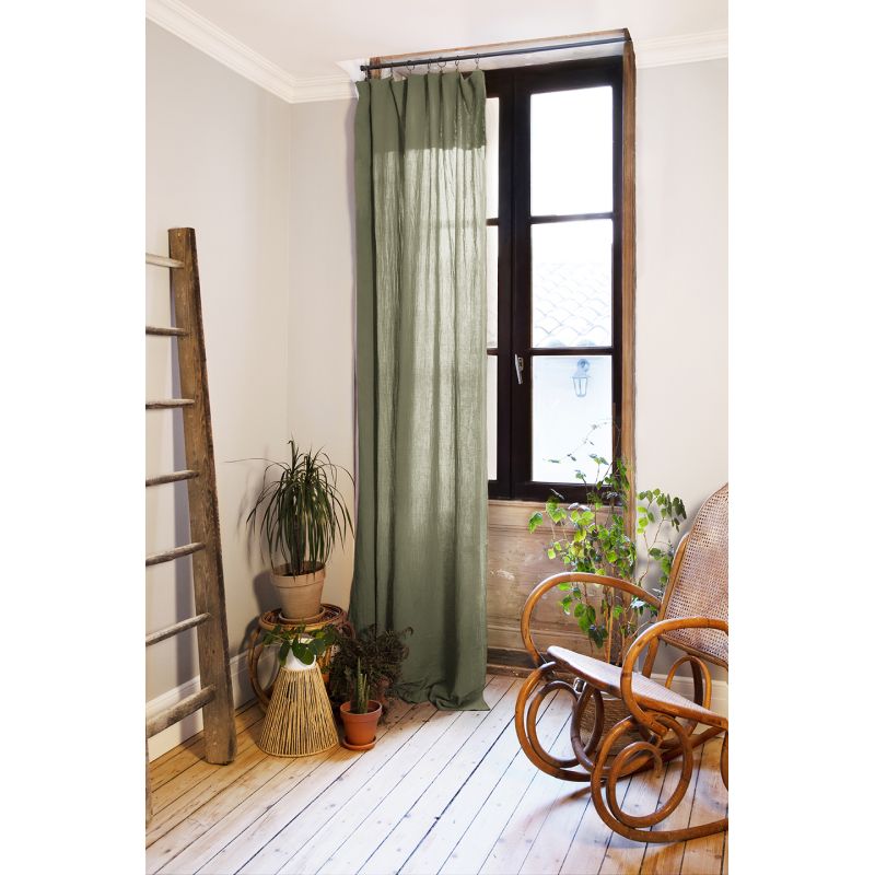 Rideau ajustable 140 x 300 cm en double gaze de coton vert - PEPA