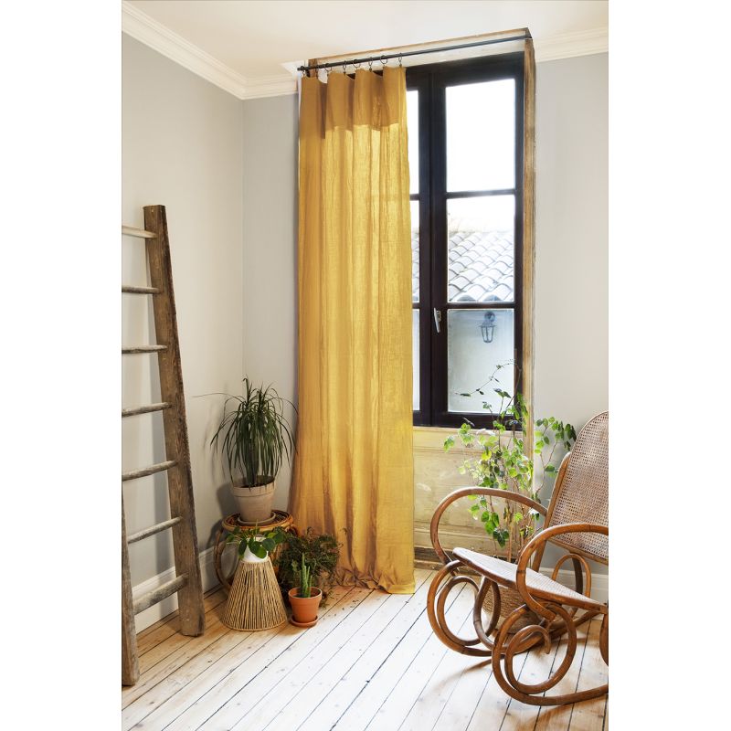 Rideau ajustable 140 x 300 cm en double gaze de coton jaune - PEPA