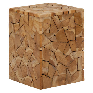 Tabouret / Table d'Appoint 30 x 30 cm Artisanal Assemblage de Bois de Teck Naturel et Exotique - HIRAM