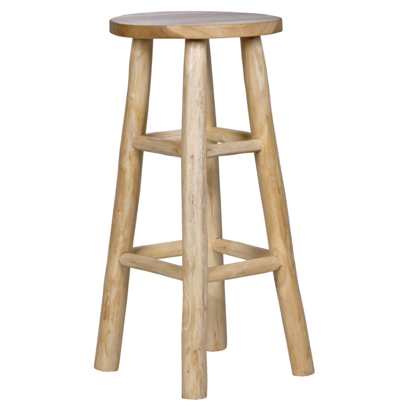 Tabouret Haut Fabrication Artisanale en Bois de Teck Naturel H.75 cm Naturel et Exotique - FELICIA