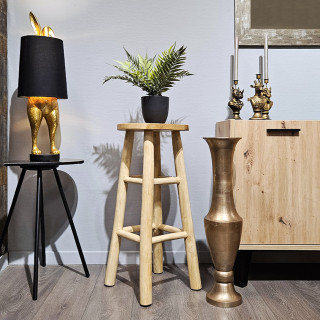 Tabouret Haut Fabrication Artisanale en Bois de Teck Naturel H.75 cm Naturel et Exotique - FELICIA