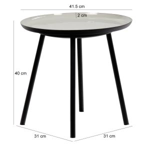 Table d'appoint ronde plateau émaillé gris et métal noir - LAK 0504